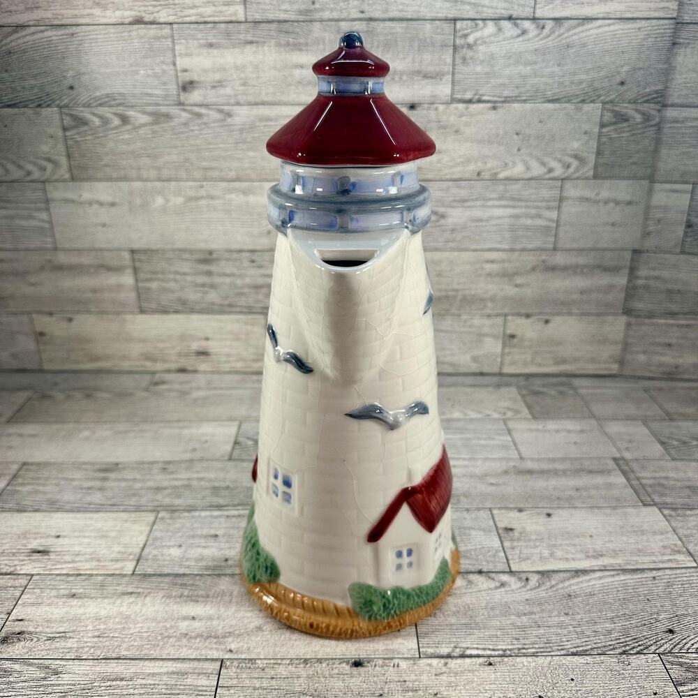 Flowers Inc Balloons Lighthouse Pitcher Ceramic Hand Painted Nautical Decor 13 - Picture 2 of 11